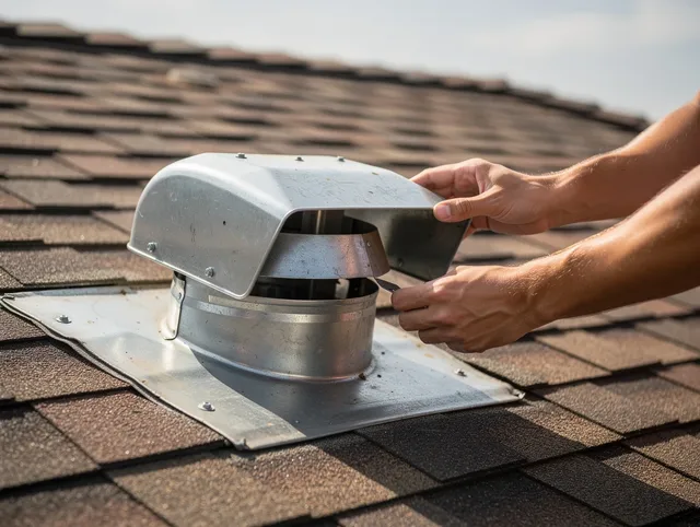 East Haven Dryer Vent Cleaning certified technician safely cleaning a roof-mounted dryer vent in East Haven