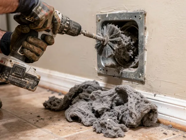 Certified East Haven Dryer Vent Cleaning technician performing dryer vent cleaning in East Haven