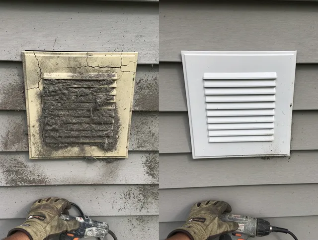 East Haven Dryer Vent Cleaning technician installing high-quality dryer vent cover at a residential property in East Haven