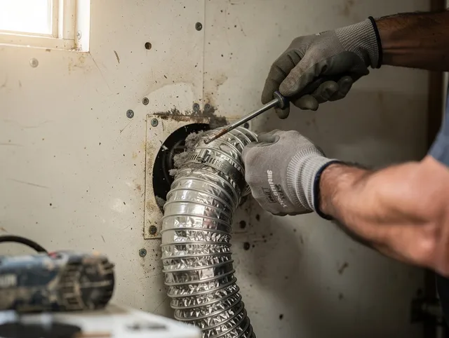 East Haven Dryer Vent Cleaning technician performing precise dryer vent hose installation in East Haven