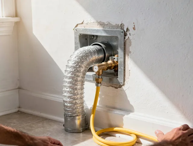 East Haven Dryer Vent Cleaning certified technician performing specialized gas dryer vent cleaning in East Haven